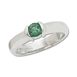 Round Emerald Ring - 14K White Gold Size 7