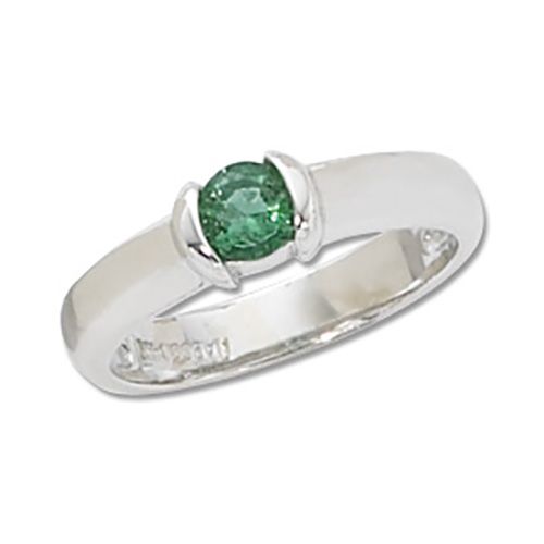 Round Emerald Ring - 14K White Gold Size 7