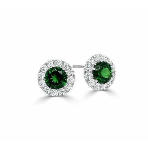 Round Fine Tsavorite & Diamond Semi Mount Post Earrings