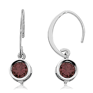 Round Garnet Drop Earrings - Sterling Silver