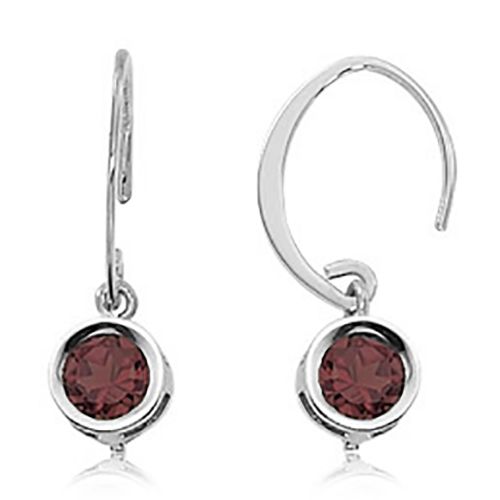 Round Garnet Drop Earrings - Sterling Silver