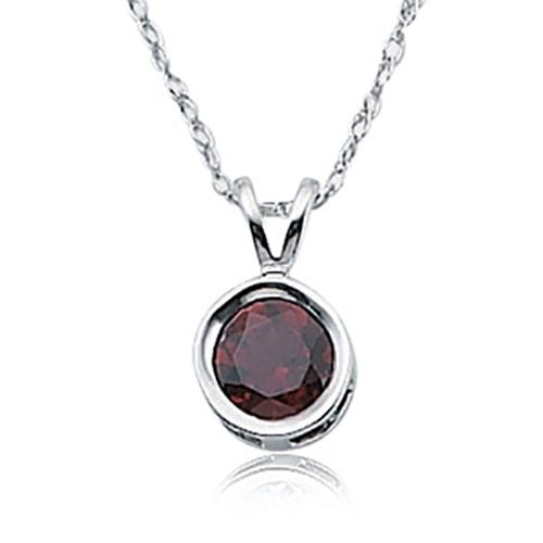 Round Garnet Gemstone Pendant - Sterling Silver