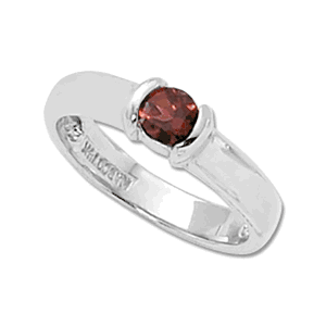 Round Garnet Ring - 14K White Gold Size 7 - 70176GAWG