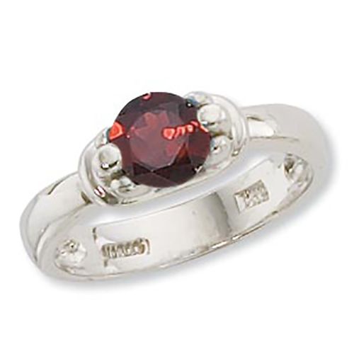 Round Garnet Ring - Sterling Silver Size 7 - 70916GA-SS
