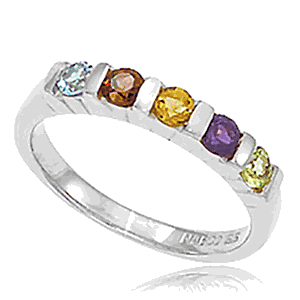 Round Mixed Colors Stone Ring - Sterling Silver Size 7
