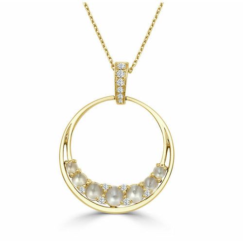 Round Moonstone & Half Moon Diamond One Of A Kind Pendant