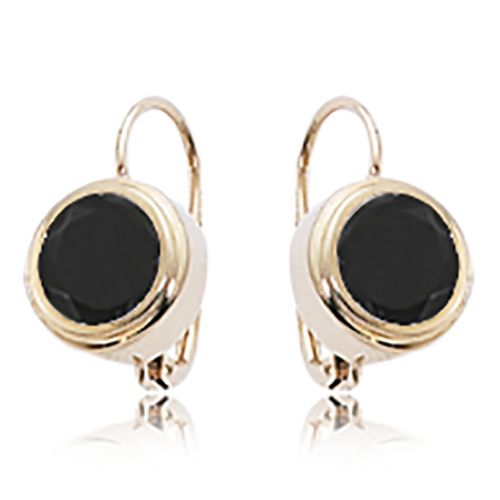Round Onyx Earrings - 14K Yellow Gold