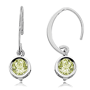 Round Peridot Drop Earrings - Sterling Silver