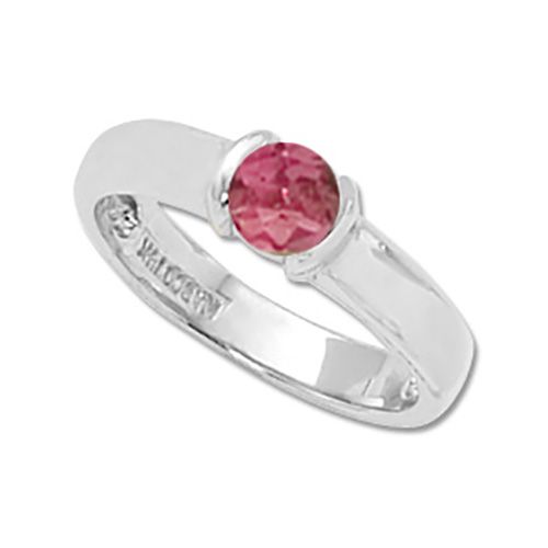 Round Pink Tourmaline Ring - 14K White Gold Size 7