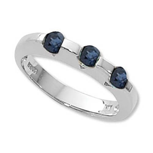 Round Sapphire Ring - Sterling Silver Size 7