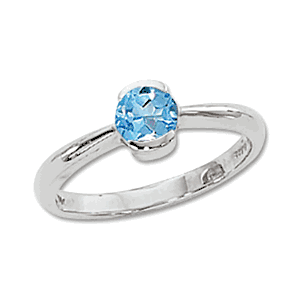 Round Swiss Blue Topaz Ring - 14K White Gold Size 7 - 70337BTWG