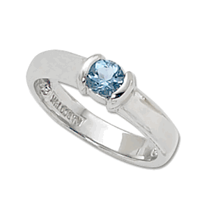 Round Swiss Blue Topaz Ring - 14K White Gold Size 7 - 70176BTWG