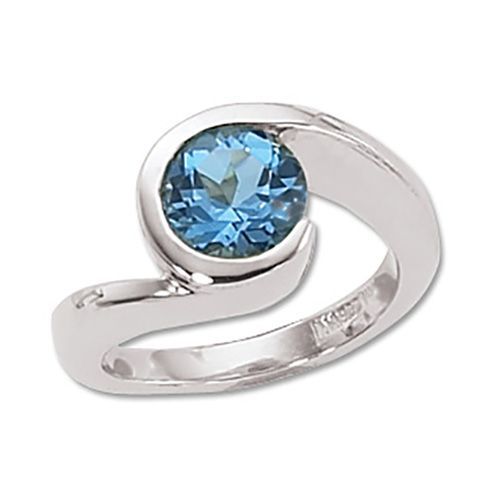 Round Swiss Blue Topaz Ring - 14K White Gold Size 7 - 70420BTWG