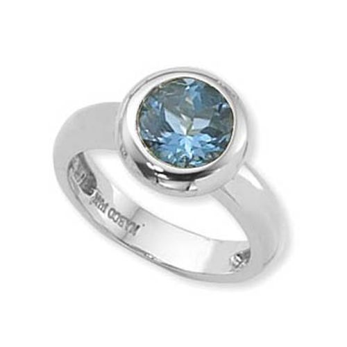 Round Swiss Blue Topaz Ring - 14K White Gold Size 7 - 70732BTWG