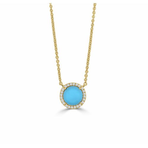 Round Turquoise & Diamond Halo Pendant