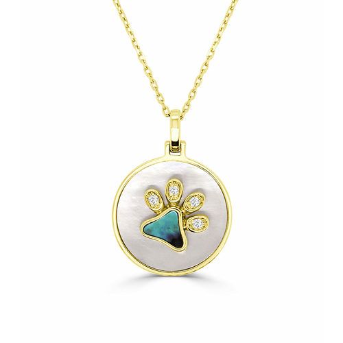 Round White Mother of Pearl & Abalone Half Diamond Slanted Paw Happy Pendant