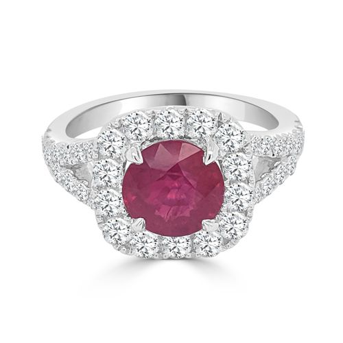 Ruby & All Diamond Cushion Halo One of a Kind Ring