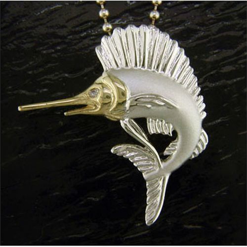 Sail Fish Pendant - Sterling Silver and 14K Gold  - SD-SGP662