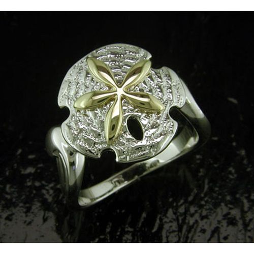 Sand Dollar Ring - Sterling Silver and 14K Gold  - SD-SGR309