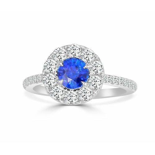 Sapphire Center Large Diamond Halo One of a Kind Ring