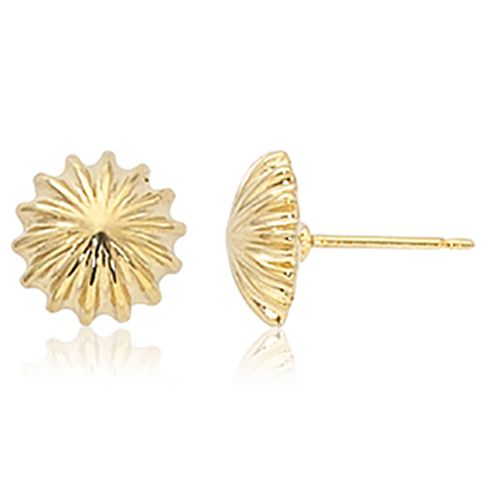 Scallop Button 10mm Stud Earrings - 14K Yellow Gold
