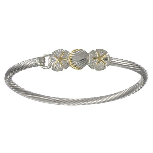 Scallop and Sand Dollar Hook Bracelet - Silver & 14K 3.5mm 7 Inch