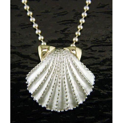 Scallop Shell Pendant - Sterling Silver and 14K Gold  - SD-SGP315