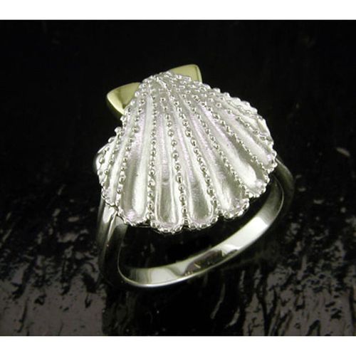 Scallop Shell Ring - Sterling Silver and 14K Gold  - SD-SGR310