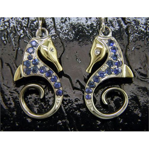 Sea Horse Dangle Earrings - Sterling Silver and 14K Gold  - SD-SGE612B