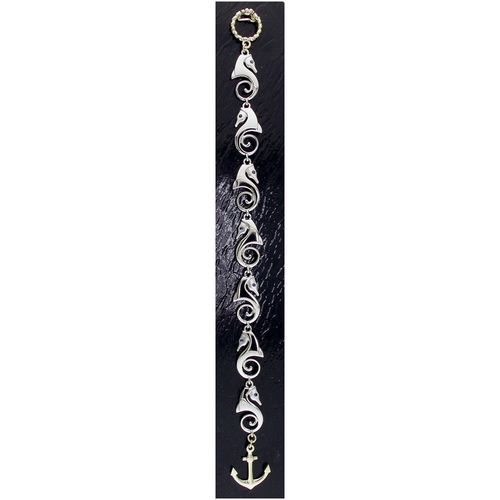 Sea Horse Link Bracelet - Sterling Silver and 14K Gold  - SD-SGB610B