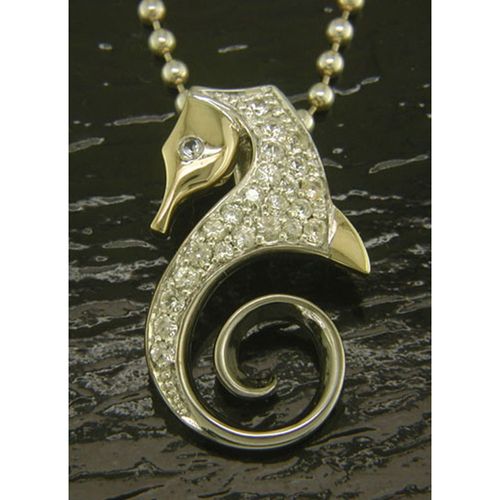 Sea Horse Pendant with White Sapphire Eye - Sterling Silver and 14K  - SD-SGP614W