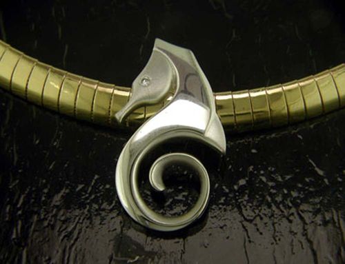 Sea Horse Slide Classic with .03Ct - 14K Gold  - SD-SLS065W
