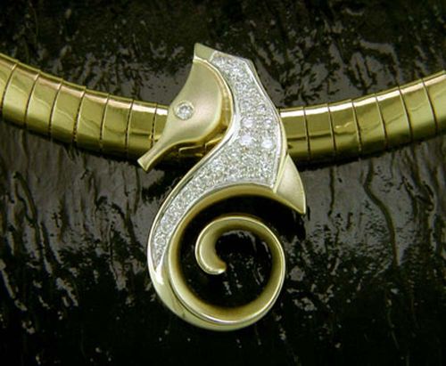 Sea Horse Slide Classic with .40Tw - 14K Gold  - SD-SLS066