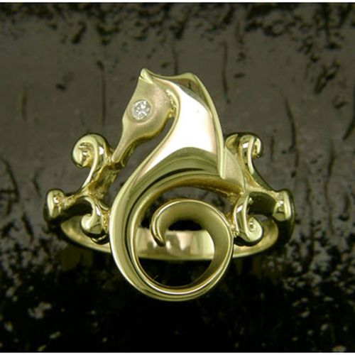 Sea Horse with Diamond Ring - 14K Gold  - SD-SLR065