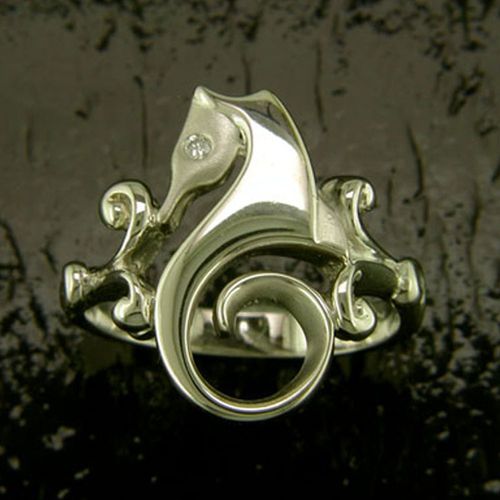 Sea Horse with Diamond Ring - 14K White Gold  - SD-SLR065W
