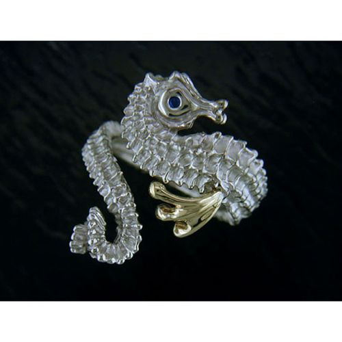 Sea Horse Wrap Ring - Sterling Silver and 14K Gold  - SGR600