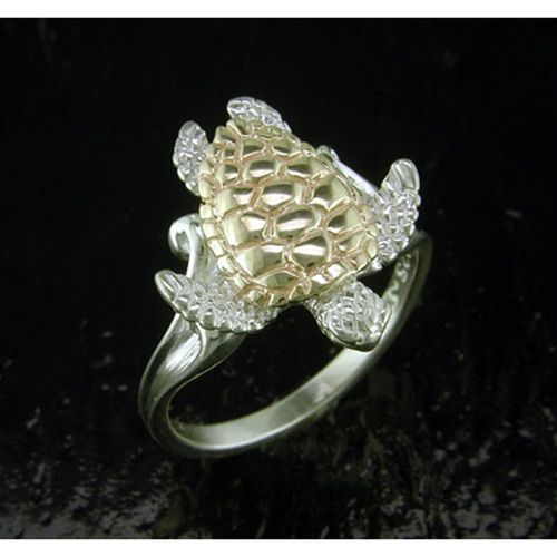 Sea Turtle Ring - Sterling Silver and 14K Gold  - SD-SGR627