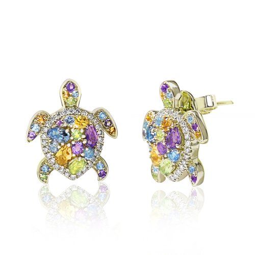 Semi Precious Stone Turtle Earrings, Hawaiian Inspired  Earrings, STE-35616