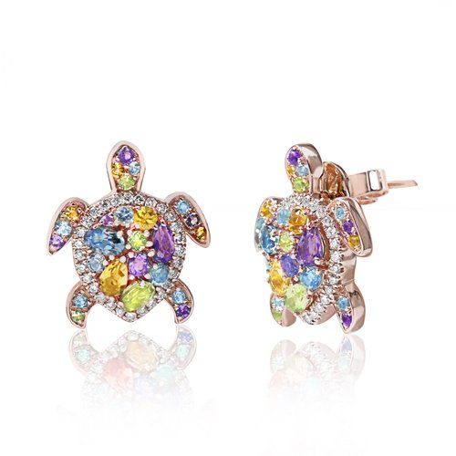 Semi Precious Stone Turtle Earrings, Hawaiian Inspired  Earrings, STE-35616/ RG