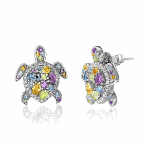 Semi Precious Stone Turtle Earrings, Hawaiian Inspired  Earrings, STE-35616/ WG