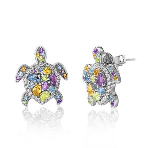 Semi Precious Stone Turtle Earrings, Hawaiian Inspired  Earrings, STE-35616/ WG