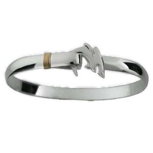 Shark Hook Bracelet - Sterling Silver & 14K Yellow Gold 6mm 6.5 Inch