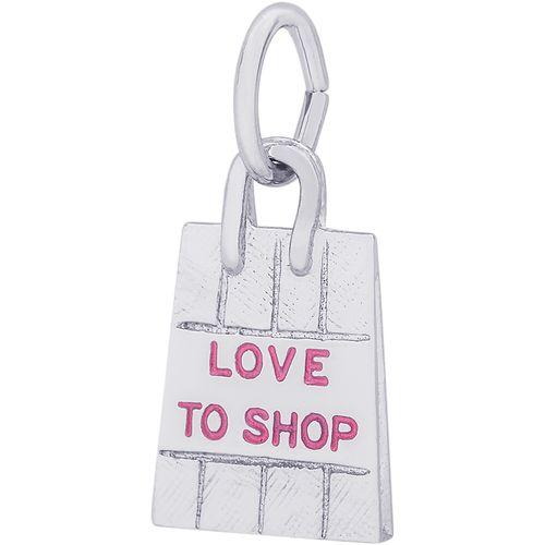 Shopping Bag - Pink Paint Charm - 14K White Gold - 10-8425