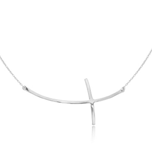 Sideways Cross Necklace - Sterling Silver 18 Inch