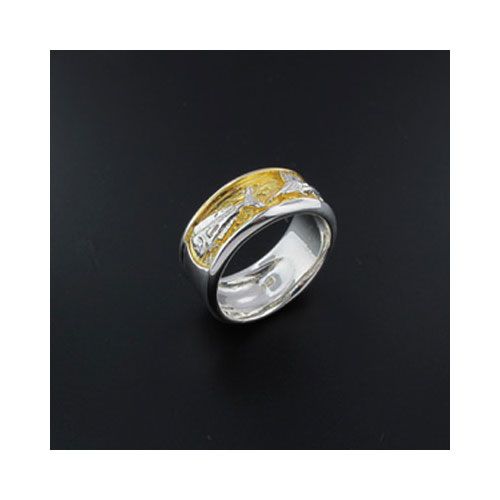 Silver 3 Fish 10mm Gold Plate Ring - 9713 GP