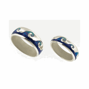 Silver 6mm Waves Enamel Band Ring - 720 W6m