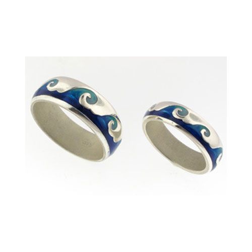 Silver 8mm Waves Enamel Band Ring - 720 W8m