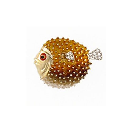 Silver Blowfish CZ & Enamel Pendant - 189