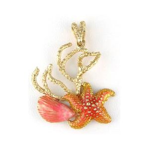 Silver Branch Coral with Starfish & Mussel Pendant - 335
