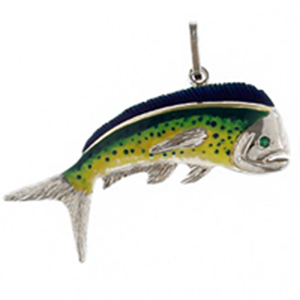 Silver Bull Mahi Enamel Pendant - 112E